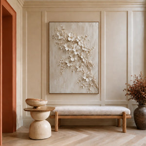 Ivory Blossom Branch Relief Wall Art styled interior scene 2 | OILDECO