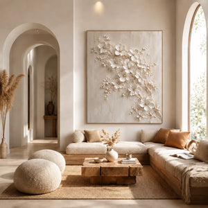 Ivory Blossom Branch Relief Wall Art styled interior scene 5 | OILDECO