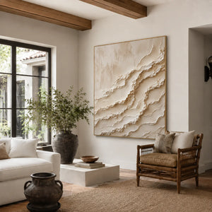 Ivory Cascade Textured Relief Wall Art styled interior scene 5 | OILDECO