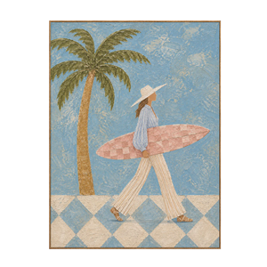 Blue Palm Surf Stroll Textured Wall Art | OILDECO