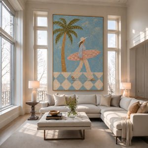 Blue Palm Surf Stroll Textured Wall Art styled interior scene 5 | OILDECO