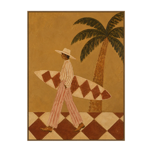 Golden Palm Surfer Figurative Wall Art | OILDECO
