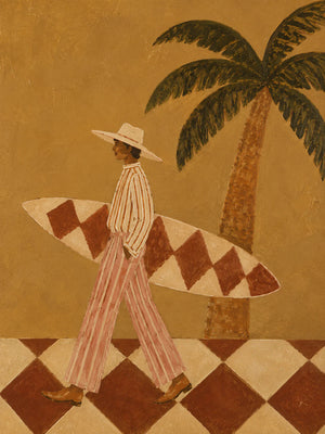 Golden Palm Surfer Figurative Wall Art artwork view | OILDECO