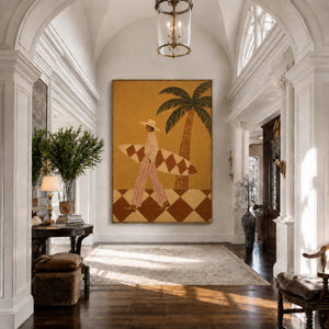 Golden Palm Surfer Figurative Wall Art styled interior scene 2 | OILDECO