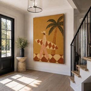Golden Palm Surfer Figurative Wall Art styled interior scene 3 | OILDECO