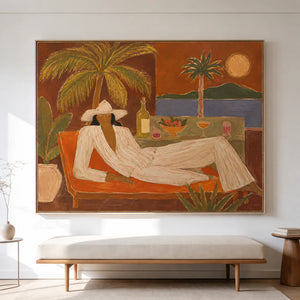 Sunset Terrace Leisure Figurative Wall Art styled interior scene 2 | OILDECO