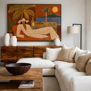 Sunset Terrace Leisure Figurative Wall Art styled interior scene 3 | OILDECO