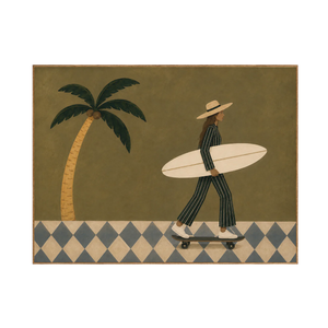 Olive Palm Skateboard Surfer Wall Art | OILDECO
