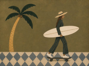 Olive Palm Skateboard Surfer Wall Art artwork view | OILDECO