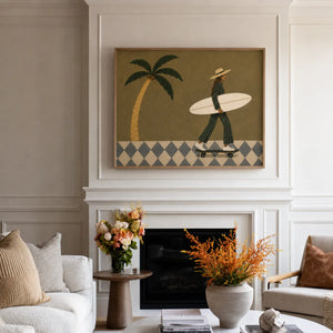Olive Palm Skateboard Surfer Wall Art styled interior scene 2 | OILDECO