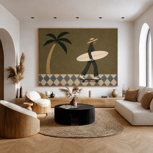 Olive Palm Skateboard Surfer Wall Art styled interior scene 3 | OILDECO