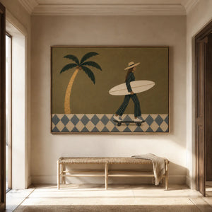 Olive Palm Skateboard Surfer Wall Art styled interior scene 4 | OILDECO