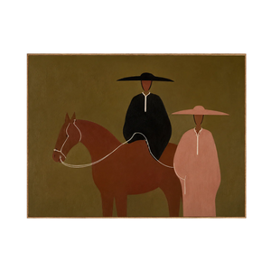 Olive Horse Riders Folk Wall Art | OILDECO