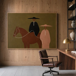Olive Horse Riders Folk Wall Art styled interior scene 5 | OILDECO