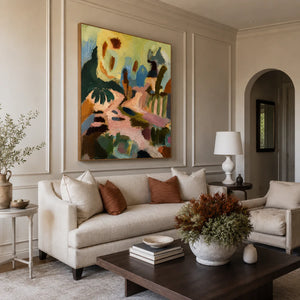 Pastel Garden Passage Abstract Wall Art styled interior scene 1 | OILDECO