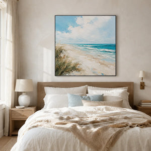Shoreline Breeze Coastal Wall Art styled in a modern living room | Oildeco