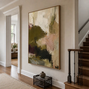 Olive Blush Abstract Textured Wall Art styled interior scene 1 | OILDECO
