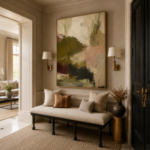 Olive Blush Abstract Textured Wall Art styled interior scene 2 | OILDECO