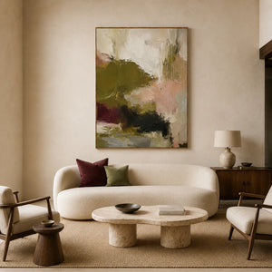 Olive Blush Abstract Textured Wall Art styled interior scene 3 | OILDECO