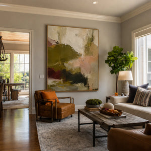 Olive Blush Abstract Textured Wall Art styled interior scene 4 | OILDECO