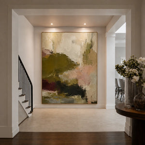 Olive Blush Abstract Textured Wall Art styled interior scene 5 | OILDECO