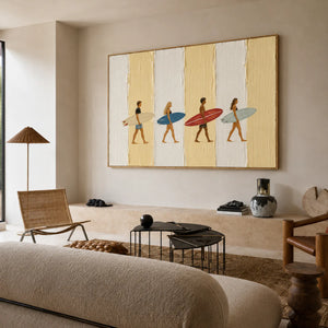 Sunlit Surfers Textured Wall Art styled interior scene 1 | OILDECO