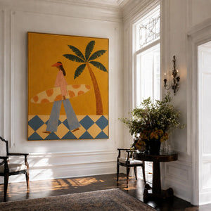 Golden Coast Surfer Figurative Wall Art styled interior scene 1 | OILDECO