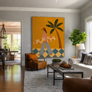 Golden Coast Surfer Figurative Wall Art styled interior scene 2 | OILDECO