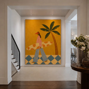 Golden Coast Surfer Figurative Wall Art styled interior scene 3 | OILDECO