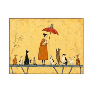 Cat Parade Under Red Umbrella Wall Art | OILDECO