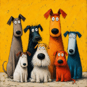 Whimsical Dog Family Wall Art artwork view | OILDECO