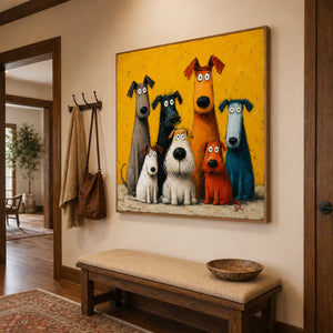 Whimsical Dog Family Wall Art styled interior scene 1 | OILDECO