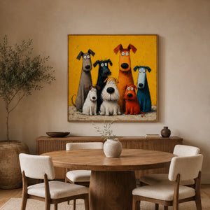 Whimsical Dog Family Wall Art styled interior scene 2 | OILDECO