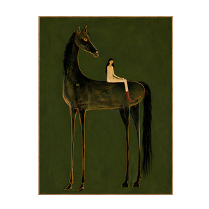 Girl on Black Horse Folk Wall Art | OILDECO