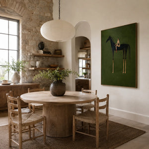 Girl on Black Horse Folk Wall Art styled interior scene 2 | OILDECO