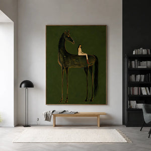 Girl on Black Horse Folk Wall Art styled interior scene 3 | OILDECO