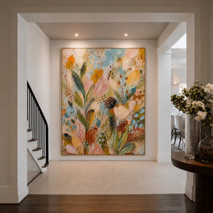 Pastel Wildflower Garden Textured Wall Art styled interior scene 1 | OILDECO