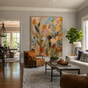 Pastel Wildflower Garden Textured Wall Art styled interior scene 2 | OILDECO