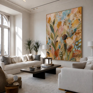 Pastel Wildflower Garden Textured Wall Art styled interior scene 4 | OILDECO