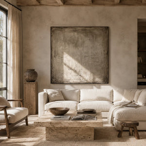 Weathered Plaster Textured Wall Art styled in a modern living room | Oildeco