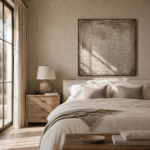 Weathered Plaster Textured Wall Art displayed above a sofa in a neutral interior | Oildeco