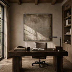 Weathered Plaster Textured Wall Art styled in a contemporary entryway | Oildeco