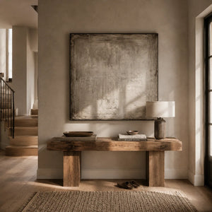 Weathered Plaster Textured Wall Art displayed in a bright dining room | Oildeco