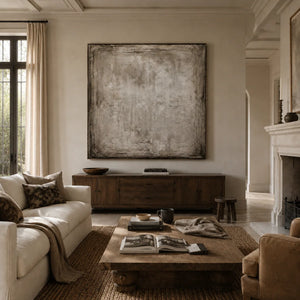 Weathered Plaster Textured Wall Art shown in a quiet home office | Oildeco