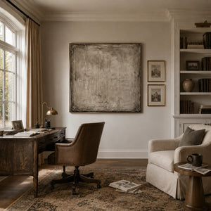 Weathered Plaster Textured Wall Art shown in a quiet home office | Oildeco