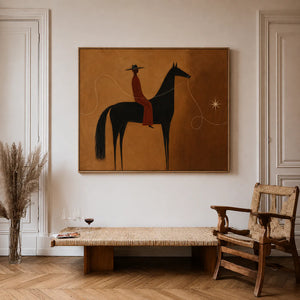 Lone Rider Under Western Star Wall Art styled interior scene 1 | OILDECO