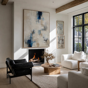 Coastal Blue White Abstract Textured Wall Art styled interior scene 1 | OILDECO