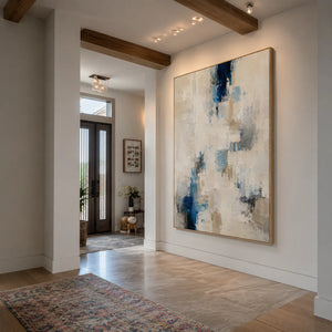 Coastal Blue White Abstract Textured Wall Art styled interior scene 2 | OILDECO