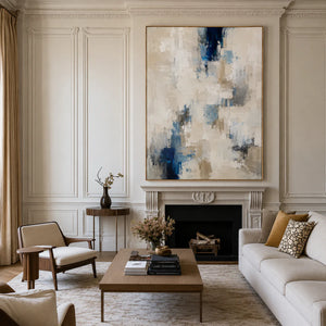 Coastal Blue White Abstract Textured Wall Art styled interior scene 3 | OILDECO