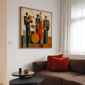 Modern Jazz Trio Cubist Wall Art styled interior scene 3 | OILDECO
